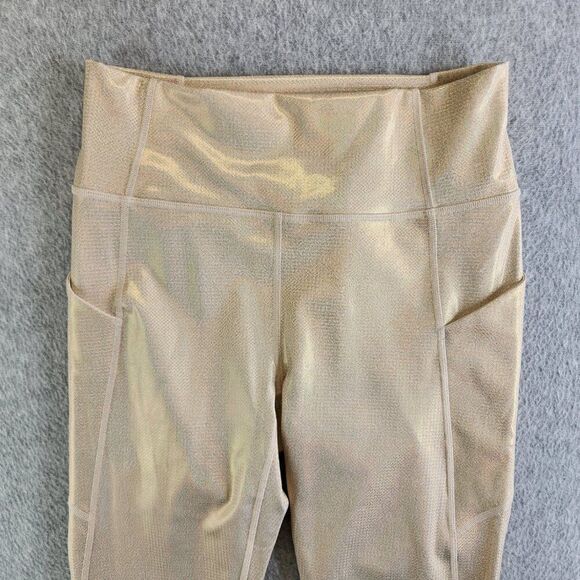 Fabletics Leggings Womens S Cream Micro Polka Dot Shiny Shimmer Pockets Ankle - Picture 2 of 14